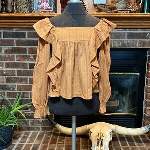 Newbury Kustom Burnt Orange Long Sleeve Ruffle Top